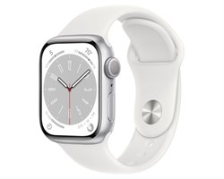Apple Watch Series 8 Aluminum Case Silver 41mm with White S/M Sport Band