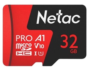 Карта памяти Netac MicroSDHC P500 Extreme Pro V10/A1/C10 32Gb + адаптер