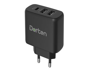 Зарядное устройство сетевое Dorten 3-Port USB Smart ID Wall Quick Charger QC4+/PD3.0+ 37W 5.4A Black