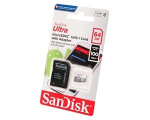 Карта памяти SanDisk Ultra microSDXC Class 10 UHS Class 1 64Gb SDSQUNR-064G-GN3MA + адаптер SD