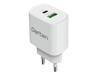 Зарядное устройство сетевое Dorten Dual USB Wall Quick Charger PD3.0+QC3.0 20W 3A White