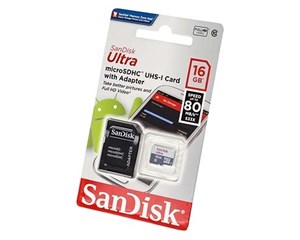 Карта памяти SanDisk Ultra microSDHC Class 10 UHS Class 1 16Gb SDSQUNS-016G-GN3MA + адаптер SD