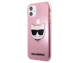 Панель-накладка Karl Lagerfeld Glitters Choupette Hard Transparent Pink для iPhone