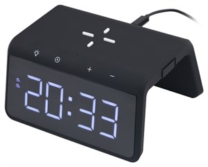 Зарядное устройство беспроводное ONEXT с часами-будильником и подсветкой Black