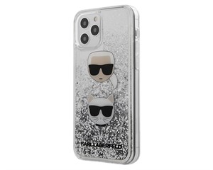 Панель-накладка Karl Lagerfeld Liquid Glitter Karl and Choupette Heads Hard Silver для iPhone 12/12 Pro