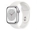 Apple Watch Series 8 Aluminum Case Silver 41mm with White M/L Sport Band. Изображение 1.
