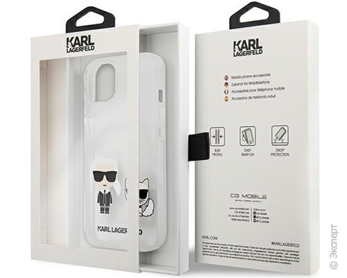 Панель-накладка Karl Lagerfeld PC/TPU Karl & Choupette Hard Transparent для iPhone 13. Изображение 8.
