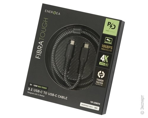 Кабель USB EnergEA FibraTough 3.1 USB-C to USB-C Cable 1м Black. Изображение 1.