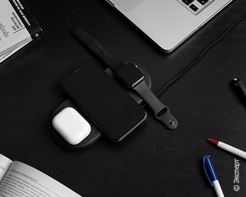 Зарядное устройство беспроводное Uniq Aereo 3-in-1 Black для Apple Watch + iPhone + AirPods. Изображение 2.