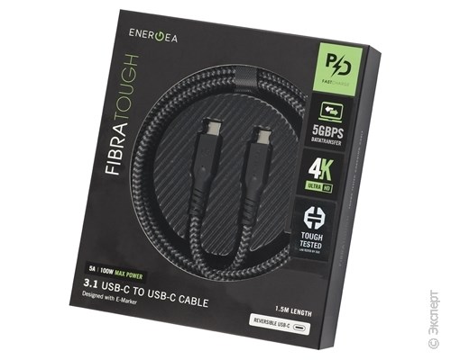 Кабель USB EnergEA FibraTough 3.1 USB-C to USB-C Cable 1,5 м Black. Изображение 1.