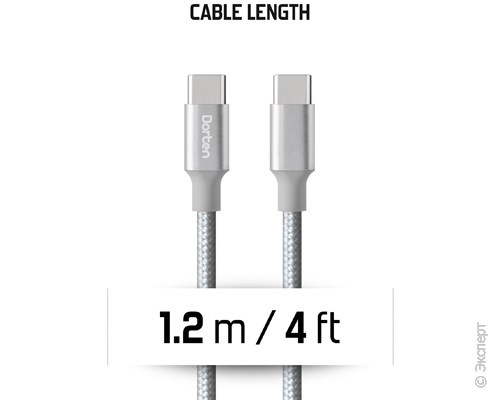 Кабель USB Dorten USB-C to USB-C PD Charging Cable Metallic Series 1,2m Silver. Изображение 9.