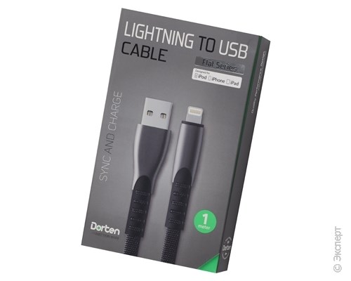 Кабель USB Dorten Lightning to USB Cable Flat Series 1 м Black. Изображение 1.