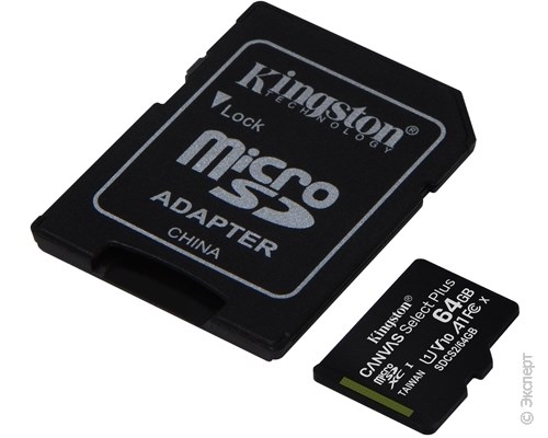 Карта памяти Kingston MicroSD Canvas Select Plus 64Gb + адаптер. Изображение 3.