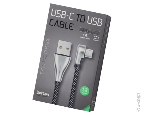 Кабель USB Dorten USB-C to USB Cable Angled Series 90° 1,2 м Silver. Изображение 1.
