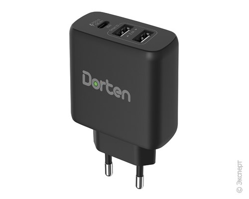 Зарядное устройство сетевое Dorten 3-Port USB Smart ID Wall Quick Charger QC4+/PD3.0+ 37W 5.4A Black. Изображение 1.