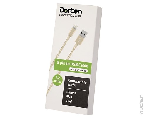 Кабель USB Dorten Metallic Lightning to USB Cable 1,2 м Gold. Изображение 1.