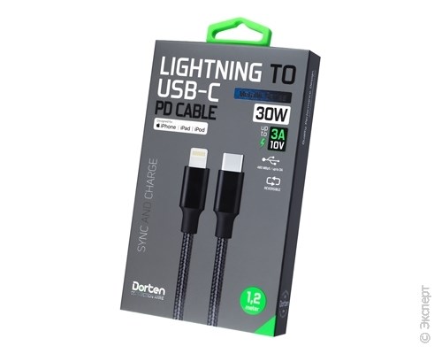 Кабель USB Dorten USB Type-C to Lightning Cable Metallic Series 1,2 м Black. Изображение 1.