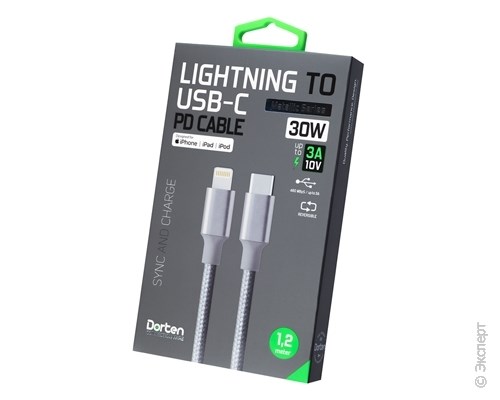Кабель USB Dorten USB Type-C to Lightning Cable Metallic Series 1,2m Silver. Изображение 1.