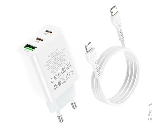 Зарядное устройство сетевое HOCO C99A Three Output Ports Fast Charging 20W White. Изображение 5.