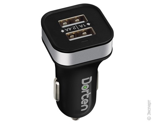 Зарядное устройство USB автомобильное Dorten Universal Car Charger 2-Port USB 1/2.4 А 12W Black. Изображение 1.