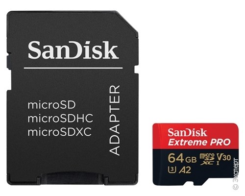Карта памяти SanDisk ExtremePro microSDXC Class 10 UHS Class 3 V30 A2 64Gb SDSQXCY-064G-GN6MA + адаптер SD. Изображение 1.