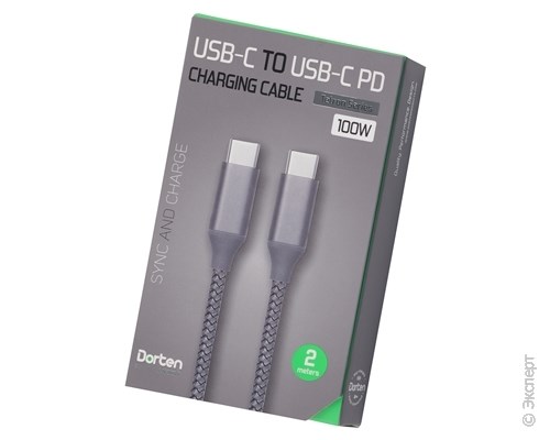 Кабель USB Dorten USB-C to USB-C PD Charging Cable Tetron Series 2 м Space Gray. Изображение 1.