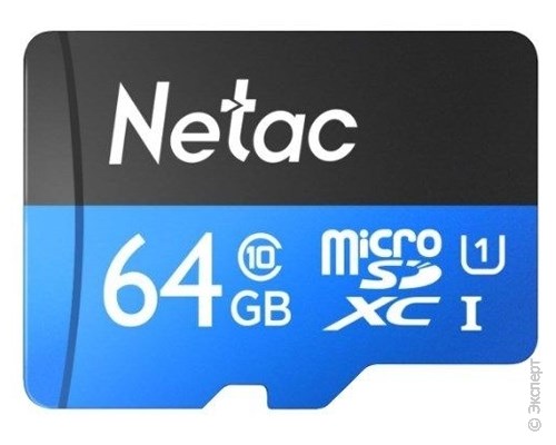 Карта памяти Netac MicroSDXC P500 Standard U1/C10 64Gb + адаптер. Изображение 1.