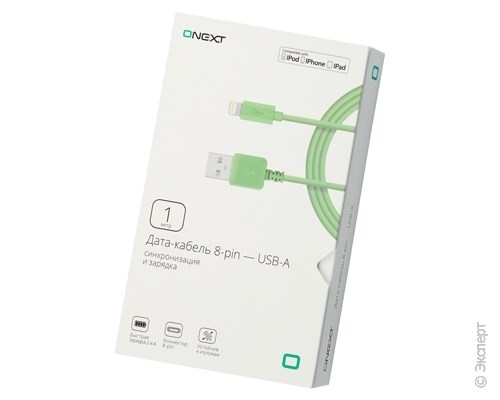 Кабель USB ONEXT 8-pin - USB-A 1 м Green. Изображение 1.