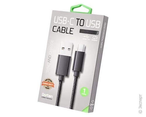Кабель USB Dorten USB-C to USB Cable Leather Series 1 м Black. Изображение 1.