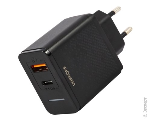 Зарядное устройство сетевое Unbroke UN-1 QC3.0+USB-C / PD Black. Изображение 1.