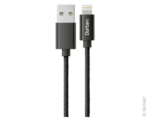 Кабель USB Dorten Lightning to USB cable: Leather Series 1 м Black. Изображение 1.