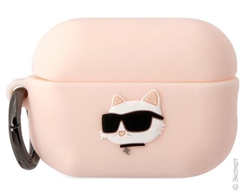 Чехол Karl Lagerfeld Silicone Case with Ring Choupette Pink для зарядного кейса AirPods Pro 2. Изображение 1.