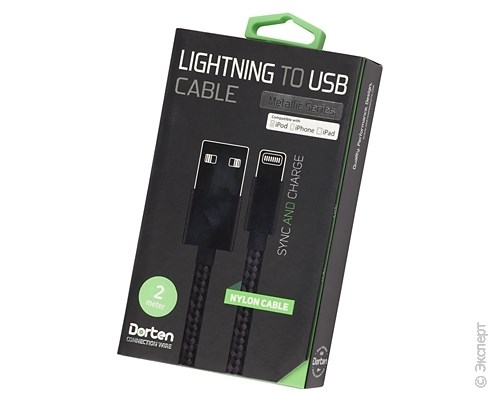 Кабель USB Dorten Lightning to USB Cable Metallic Series 2 м Black. Изображение 1.