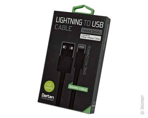Кабель USB Dorten Lightning to USB cable 0,3 м Black. Изображение 1.