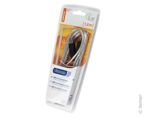 Удлинитель USB Vivanco USB 2.0 Extension Cable 1,8 м Clear. Изображение 1.