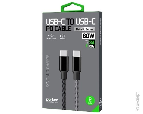 Кабель USB Dorten USB-C to USB-C PD Charging Cable Metallic Series 2m Black. Изображение 8.