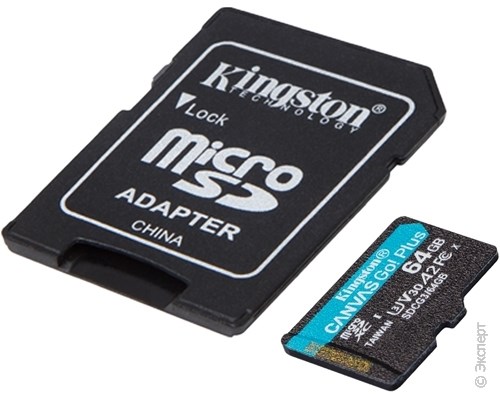 Карта памяти Kingston MicroSD Canvas Go Plus 64Gb + адаптер. Изображение 3.