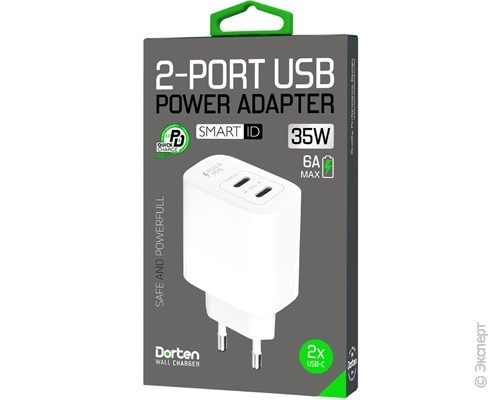 Зарядное устройство сетевое Dorten 2-Port USB Smart ID Power Adapter: PD3.0/PPS 35W 6A White. Изображение 9.