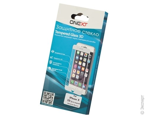 Стекло защитное на заднюю панель ONEXT для Apple iPhone X 3D White. Изображение 1.