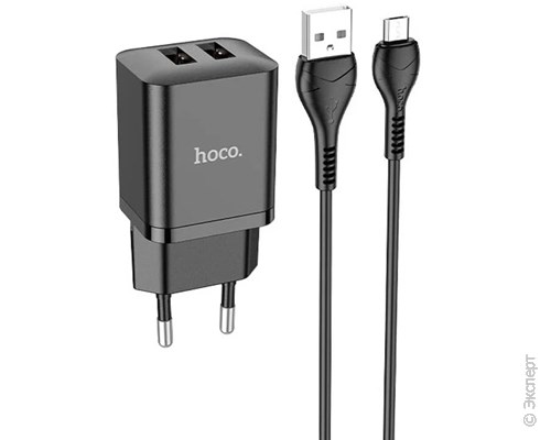 Зарядное устройство сетевое HOCO N25 Maker Dual USB Port Safe Charger 12W Black. Изображение 4.