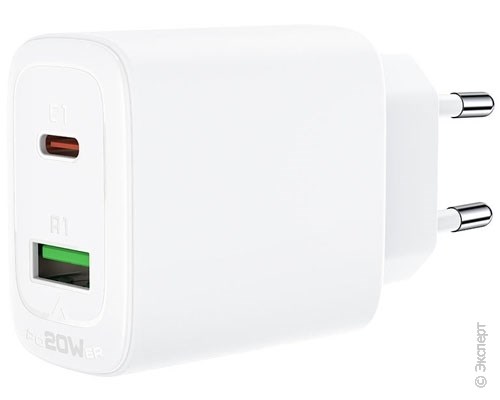 Зарядное устройство сетевое Acefast A25 USB-A+USB-C PD 20W White. Изображение 2.