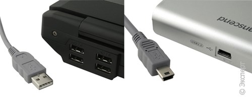 Так выглядят USB и miniUSB разъемы и кабели.